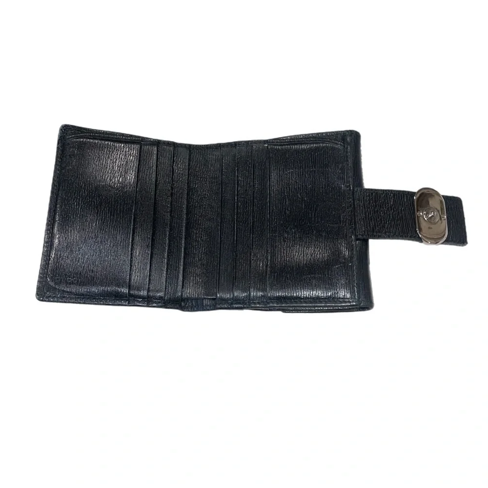 Gucci black leather (unisex) wallet. Snap in front for cards/cash back coin WLT